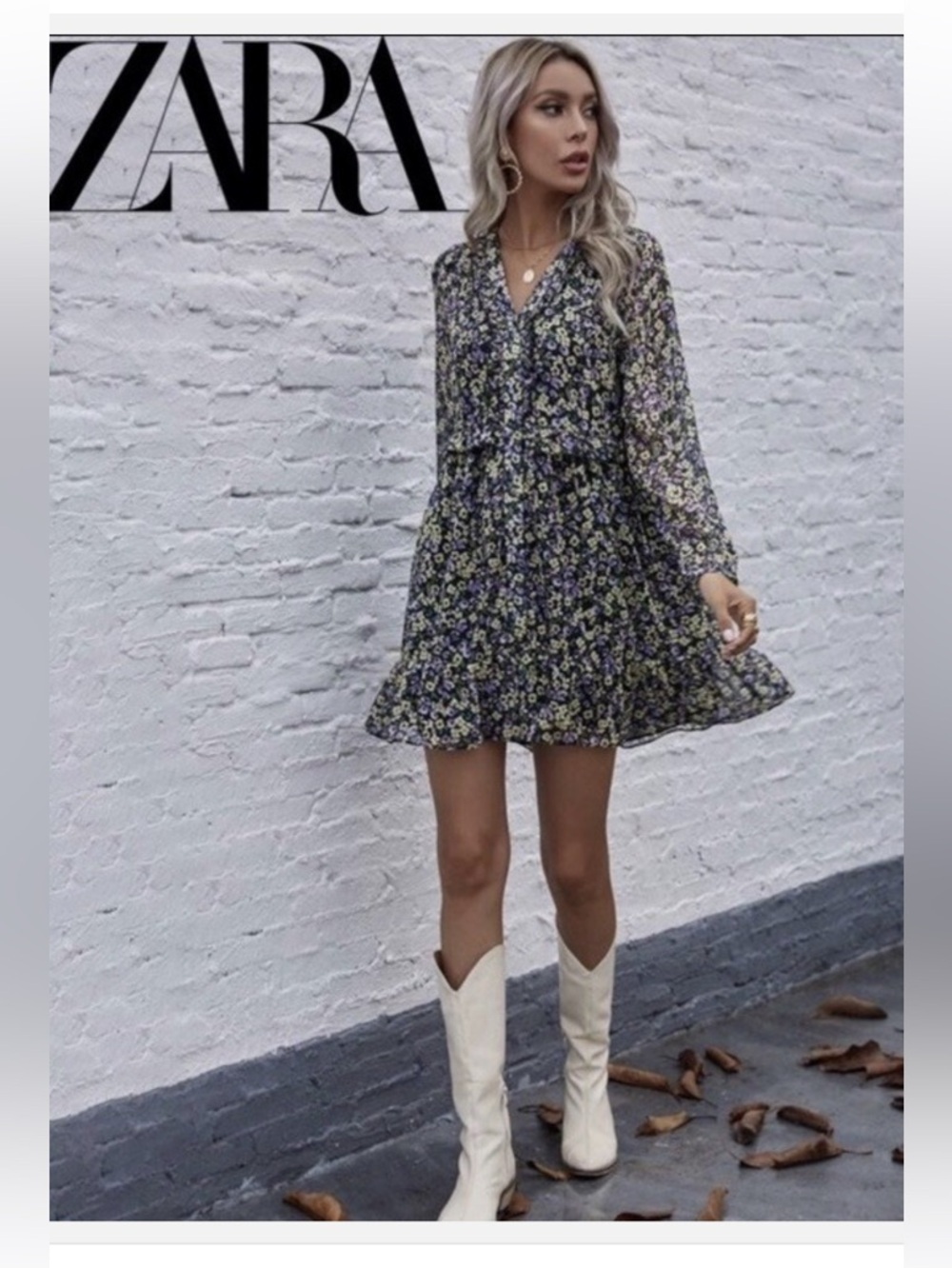 Zara Floral Dress with Shear Sleeves